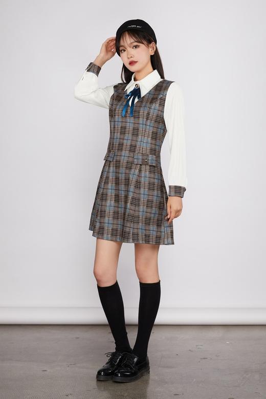 Le Malene 格纹拼接假两件式连衣裙（无胸针） 11534 商品图1