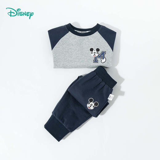 迪士尼春季男童女童撞色纯棉卫衣卫裤运动休闲两件套 商品图6