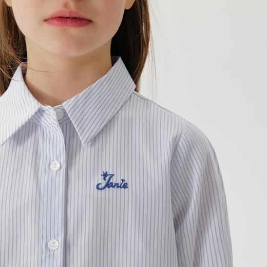 马克珍妮女童清新条纹花边衬衫儿童衬衣上衣2025年春装新款250179 商品图3