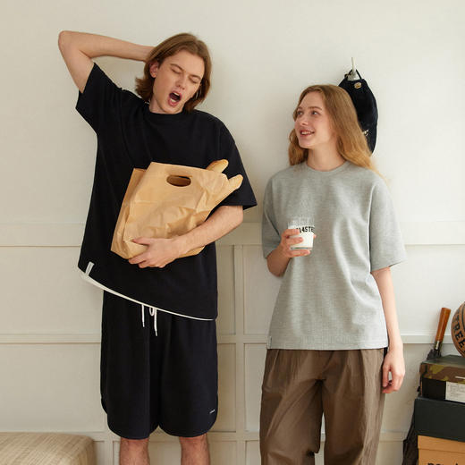 714street基础款重磅宽松华夫格质感短袖T恤男2025春夏新款情侣装 商品图0