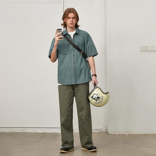 714street日系水洗做旧短袖牛仔衬衫25春夏新款美式复古宽松衬衣 商品图1