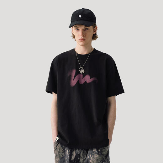 714street潮牌LOGO渐变水洗质感全棉短袖T恤男2025夏季新款情侣装 商品图0