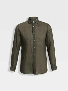 【共享衣橱】callisto海藻绿松弛老钱风亚麻长袖衬衫