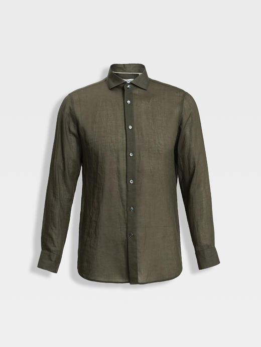 【共享衣橱】callisto海藻绿松弛老钱风亚麻长袖衬衫 商品图0