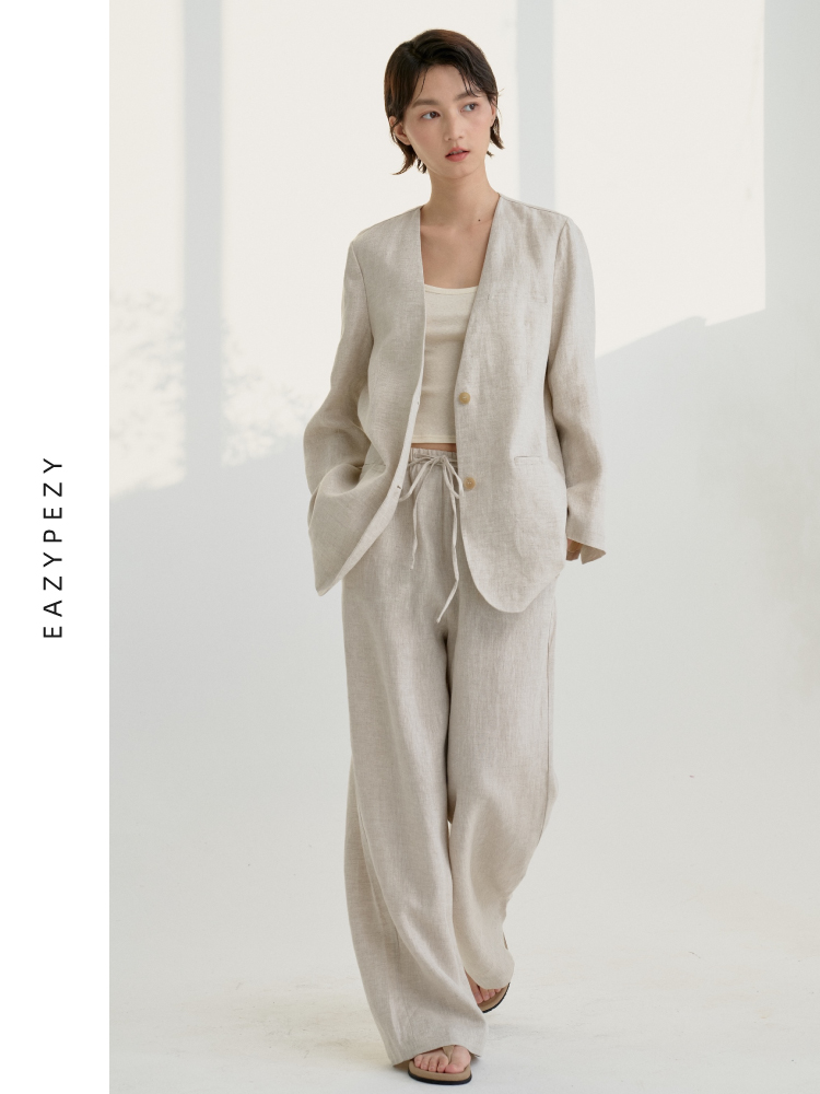 2025SS 亚麻抽绳阔腿裤