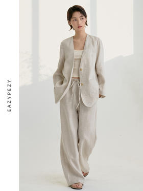 2025SS 亚麻抽绳阔腿裤