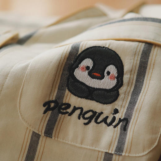 【全棉双层纱】2025新款情侣睡衣女萌趣企鹅刺绣纯棉纱布情侣家居服春秋季长袖套装男士 商品图1