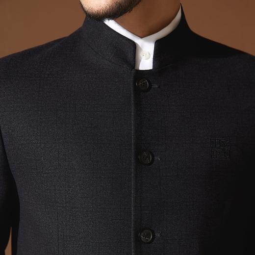 【中华立领】柒牌中式立领西服男2024秋冬新款黑色格纹单西装外套127C70560 商品图2