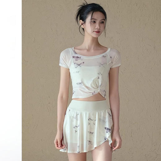 跃牌【禅语梵心】一体式高腰网纱跑步运动短裙女假两件防走光网球裙DQ3132 商品图0