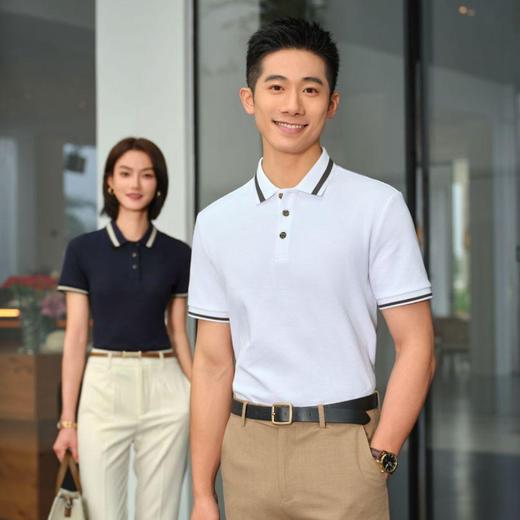 商务轻运动移圈提花40S长绒棉纯色短袖polo衫翻领T恤  HLS-GS82015 商品图2