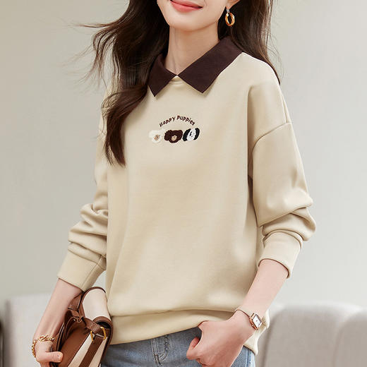 雀说翻领女士卫衣新款时尚洋气女装上衣假两件外套AL2410047 商品图3