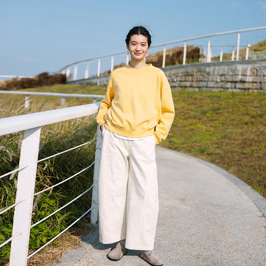绽放旅行女装063朵/纯棉经典廓形感圆领插肩套头上衣透气休闲卫衣 商品图2