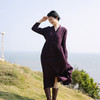 绽放旅行女装059朵/干洗亚麻v领绛紫开门襟两穿长袖显瘦连衣裙 商品缩略图0