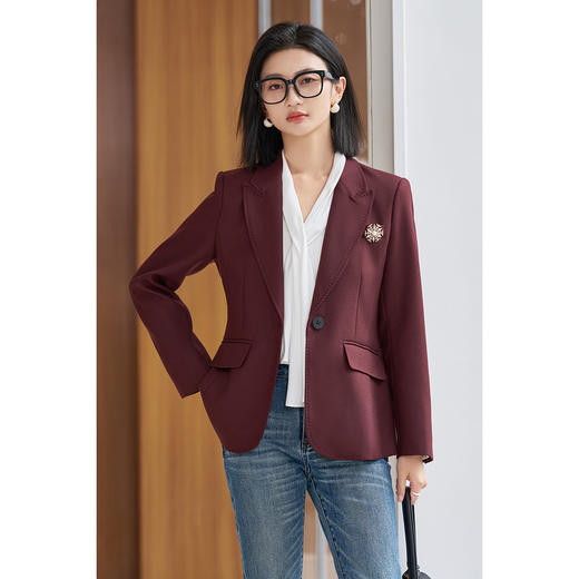 【一粒扣羊毛西装】2026春季时尚通勤干练安哥拉红西服外套5097 商品图4