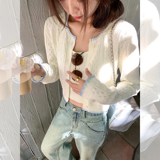 <曾小咸推荐>温柔风白色边针织开衫吊带背心 商品图0