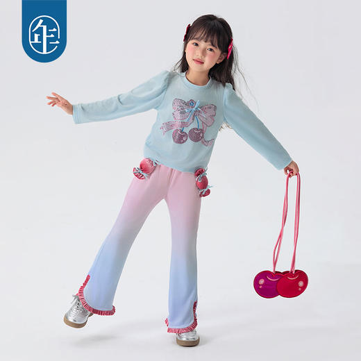 年衣童装2025年春季新款女大童喇叭裤儿童甜美洋气休闲裤莫奈日落长裤 商品图1