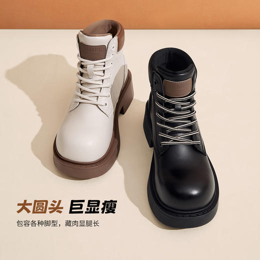 骆驼女鞋2025冬季新款时尚潮流厚底马丁靴舒适短靴女时装靴皮靴 L23W548175 商品图2