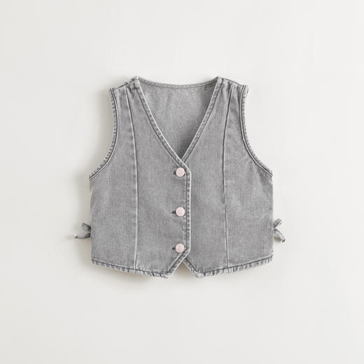 马克珍妮女童复古V领纯棉牛仔马甲2025年春装新款250133 商品图2