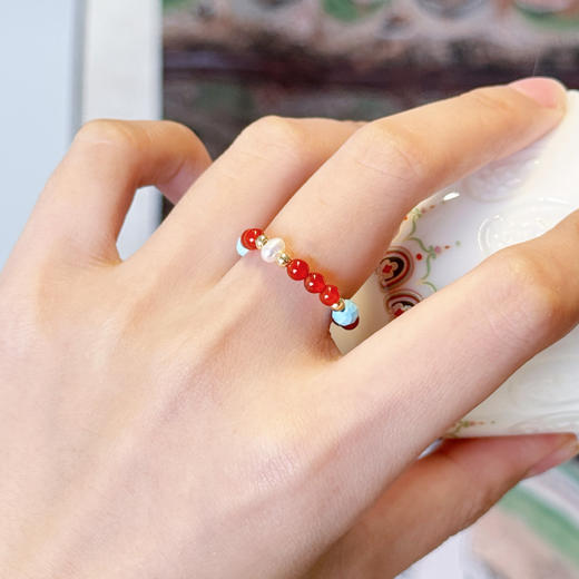 敦煌【松石玛瑙串珠戒指】绿松石串珠戒指 百搭多巴胺食指环戒指 小众设计精致手饰女 商品图1