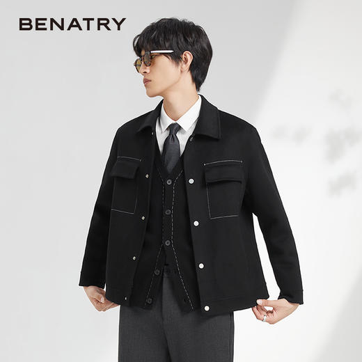 贝纳川经典翻领前胸贴袋男士羊毛呢外套ECK400007 商品图3