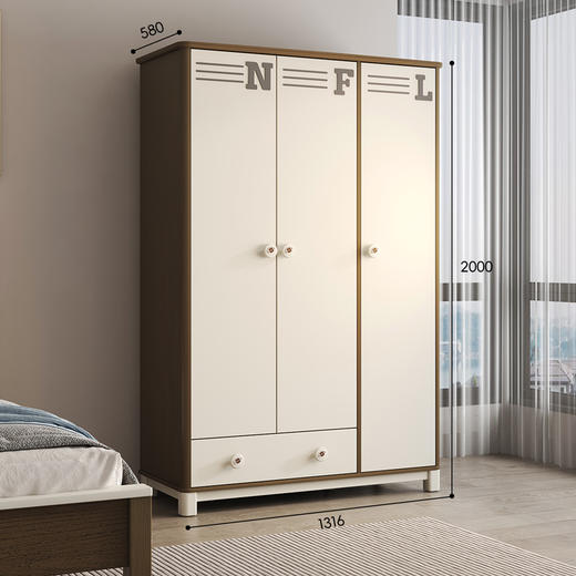 喜梦宝实木三门衣柜现代简约卧室儿童衣柜 商品图3