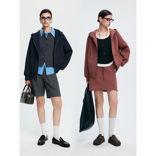 棉仓362607016-初棉miu风尼龙绳拉链连帽卫衣 商品图1