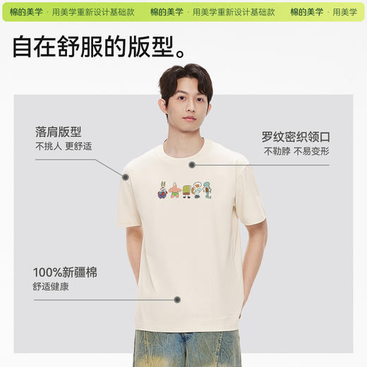 「棉的美学」海绵宝宝印花短袖t恤女ins潮宽松显瘦设计感纯棉上衣 商品图2