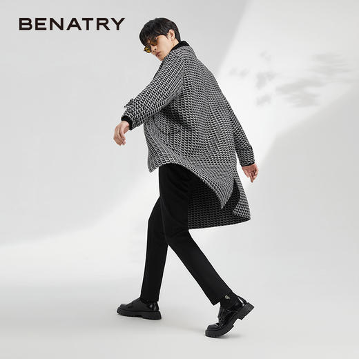 贝纳川地图图案设计经典大翻领中长款男士大衣ECK428001402 商品图3