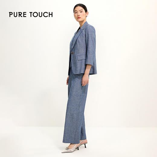 PURE TOUCH浅蓝色高腰阔腿休闲长裤女 气质百搭通勤款 1368251079 商品图1
