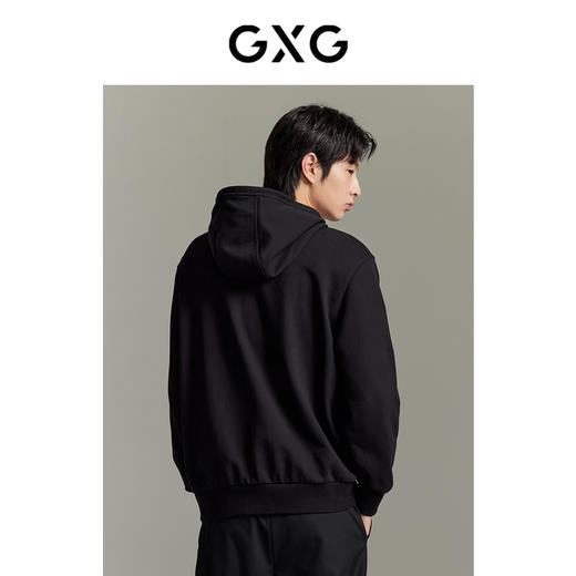 GXG男装黑色贴布绣花易打理连帽卫衣休闲时尚卫衣GEX13114573 商品图3