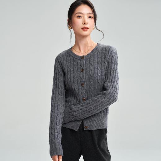 【高货sh】全新升级【铂金会员238/天猫319/差价81】(21200) 洛诗琳针织粗棒针宽松时尚毛衣慵懒风绞花圣诞红开衫上衣 商品图3