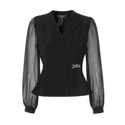 EITIE爱特爱气质正式感V领收腰网纱拼接显瘦黑色上衣2025春新款A2513519 商品图5