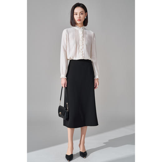 米思阳2026春季法式优雅醋酸天丝木耳边直筒单排扣白衬衫女5355 商品图4