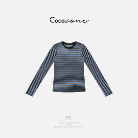 COCO ZONE 春季条纹撞色打底衫休闲圆领长袖T恤CD2A0015