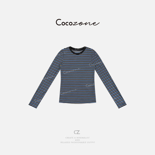 COCO ZONE 春季条纹撞色打底衫休闲圆领长袖T恤CD2A0015 商品图0