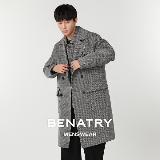 贝纳川时尚大翻领宽松长袖男士中长款大衣ECP328003402 商品图3