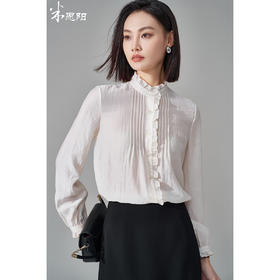 米思阳2026春季法式优雅醋酸天丝木耳边直筒单排扣白衬衫女5355