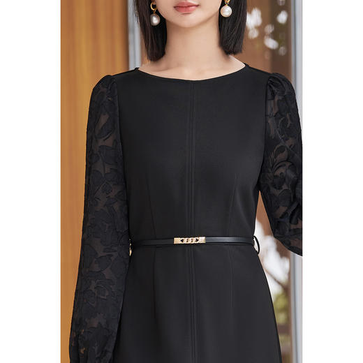 剩S/M 米思阳2026春季新款高级感优雅小黑裙拼接提花袖子连衣裙女5540 商品图4