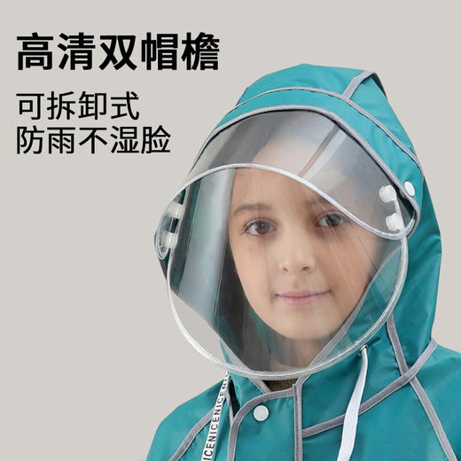 一衣5用【加大书包位！双帽檐儿童雨衣】初高中小学生男女中大童上学带书包位长款拉链雨披。ry 商品图3