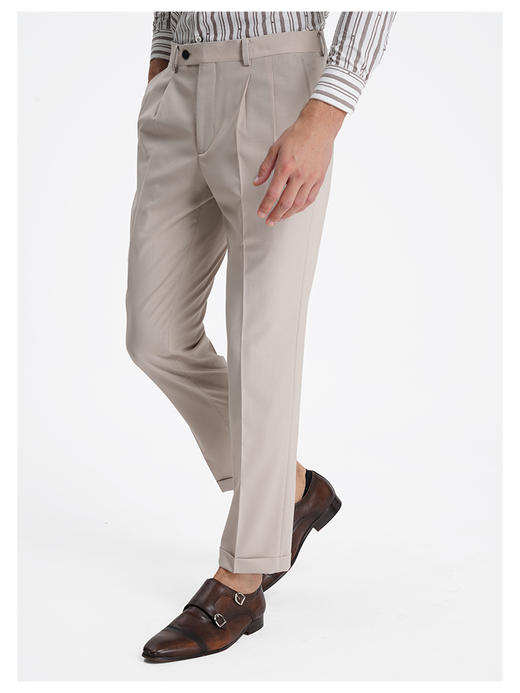 callisto松弛系列老钱风糯米白绵羊毛混纺西裤 商品图3