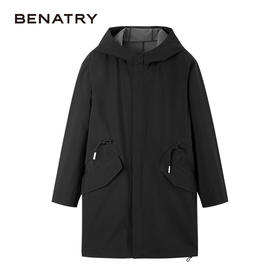 贝纳川时尚连帽大口袋防风中长款风衣外套120117007402