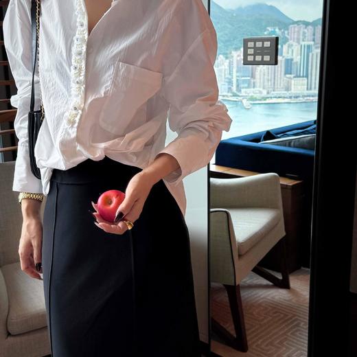 顺丰包邮洛诗琳35842高级感棉质重工亮片钉珠不规则扭结衬衫2035 商品图2