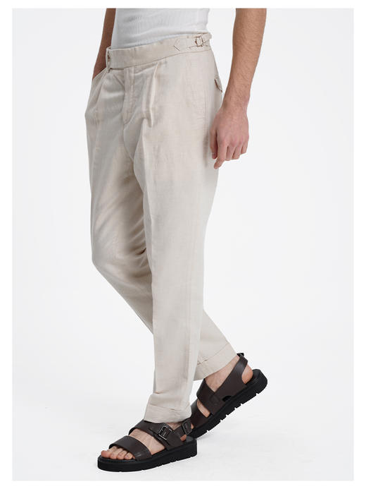 callisto浅调燕麦卡其棉麻混纺休闲裤 商品图3