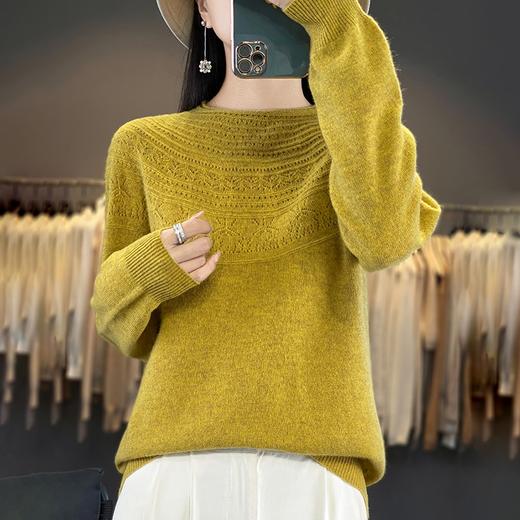 【清仓款！】YIMEN 一线成衣圆领卷边民族风针织衫 CM903 无缝技术0束缚，一线成衣，穿着无负担，安迪绒面料，触感软糯细腻，慵懒民族风情针织衫，袖口螺纹设计，更显气质；11色可选 商品图5