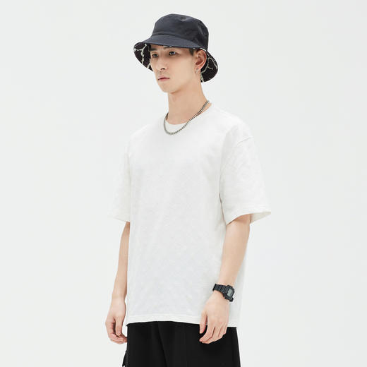 GXG男装 白色简约圆领短袖T恤满身植绒 夏季新品 商品图2