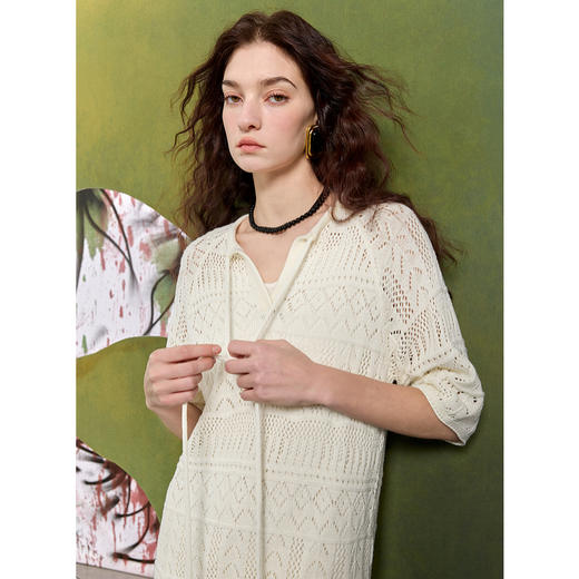 三彩2025春季新款镂空针织裙流苏连衣裙直筒裙长裙度假风S 商品图2