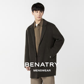 贝纳川戗驳领男士经典中长款大衣外套ECP328002