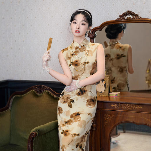 2025年春夏款新款老上海复古无袖长款国风蝴蝶立体印花旗袍XL1205 商品图0