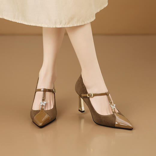 【预售5天】复古高跟鞋女粗跟新款尖头T字带玛丽珍单鞋HY&H3644 商品图2