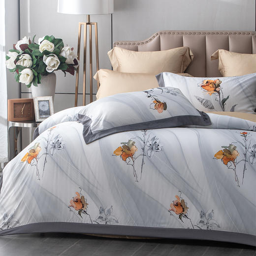 多喜爱 50S天丝四件套 缥缈茹烟/屿香花意绣花工艺 缥缈茹烟 丝滑舒适 刷木印染 奥地利进口兰精天丝 莱赛尔纤维 国风刺绣 礼盒包装 商品图8